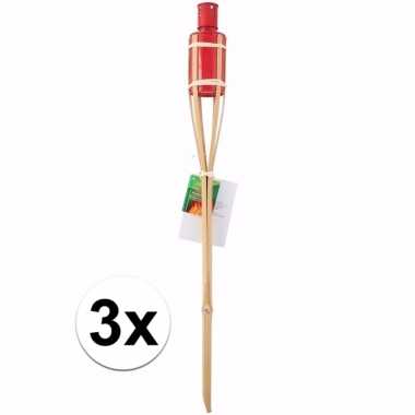 3 bamboe tuinfakkels rood 60 cm
