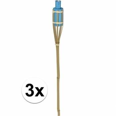 3x bamboe tuinfakkel blauw 65 cm