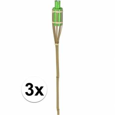 3x bamboe tuinfakkel groen 65 cm