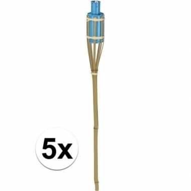 5x bamboe tuinfakkel blauw 65 cm