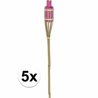 5x bamboe tuinfakkel roze 65 cm