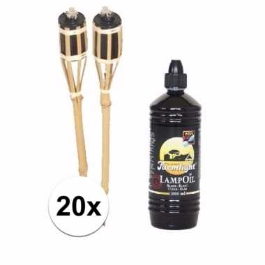 Bamboe tuinfakkels set 20 stuks 61 cm met fakkelolie 1 l