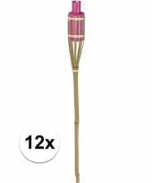 12x bamboe tuinfakkel roze 65 cm