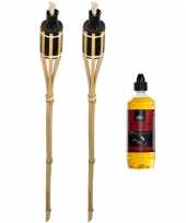 2x bamboe tuinfakkel 88 cm inclusief bio citronella lampolie fakkelolie 750 ml