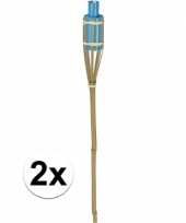 2x bamboe tuinfakkel blauw 65 cm