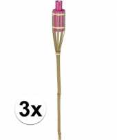3x bamboe tuinfakkel roze 65 cm