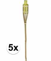 5x bamboe tuinfakkel geel 65 cm