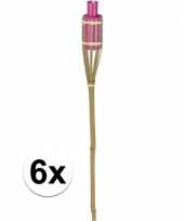 6x bamboe tuinfakkel roze 65 cm