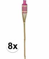 8x bamboe tuinfakkel roze 65 cm
