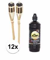 Bamboe tuinfakkels set 12 stuks 61 cm met fakkelolie 1 l